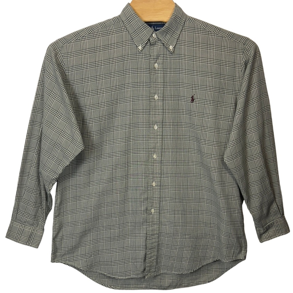 Ralph Lauren Blake Mens Button Down Green Puppy Tooth Plaid Size L Long Sleeve